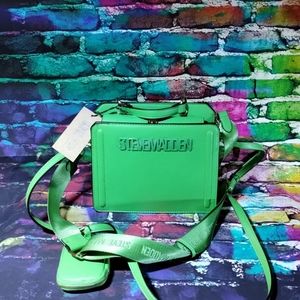 STEVE MADDEN BEVELYN Satchel Crossbody Bag W/Air Pod Case GREEN FLARE NWT